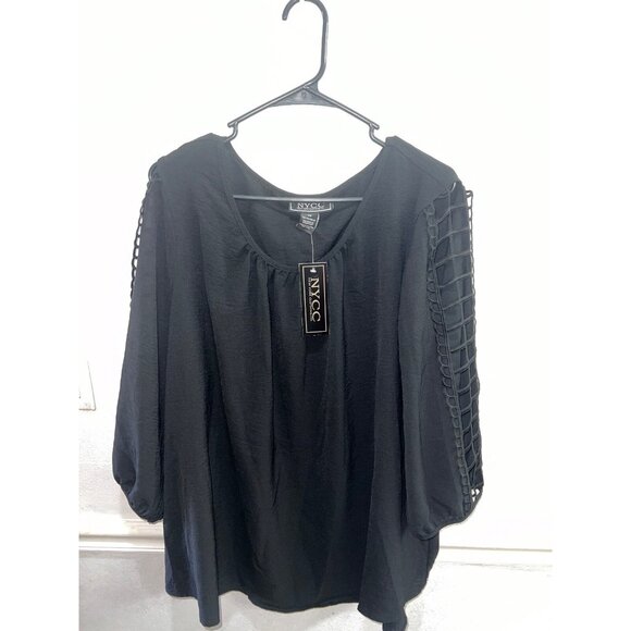 NYCC black oversive top womans Black plus size 3X cold shoulder 3/4 sleeve NEW - Picture 1 of 6